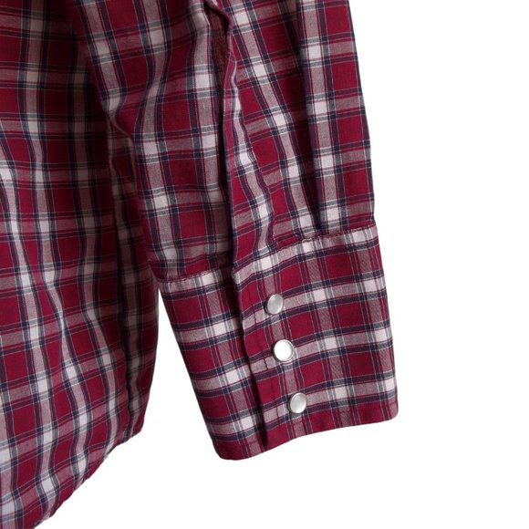 Vintage PLAINS Rockabilly Plaid Pearl Snap Long Sleeve Western Cowboy Shirt Sz L - Picture 7 of 8
